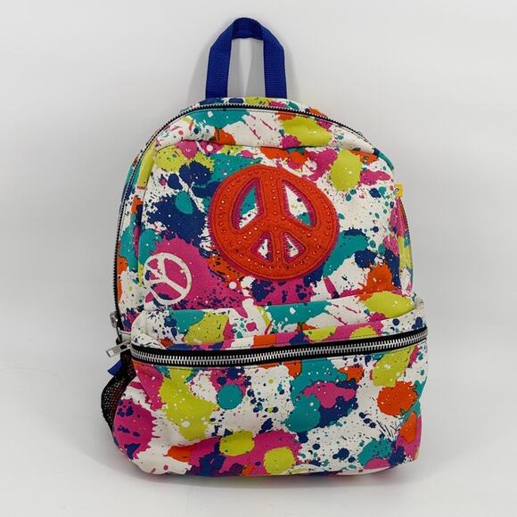 Peace Of Cake Splatter Print Peace Symbol Backpack Multicolor - Picture 1 of 14